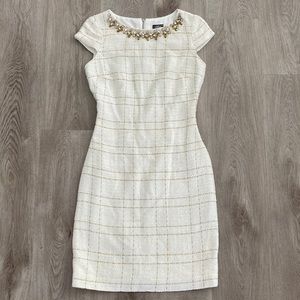 Vince Camuto Cream Tweed Jeweled Sheath dress, size 2